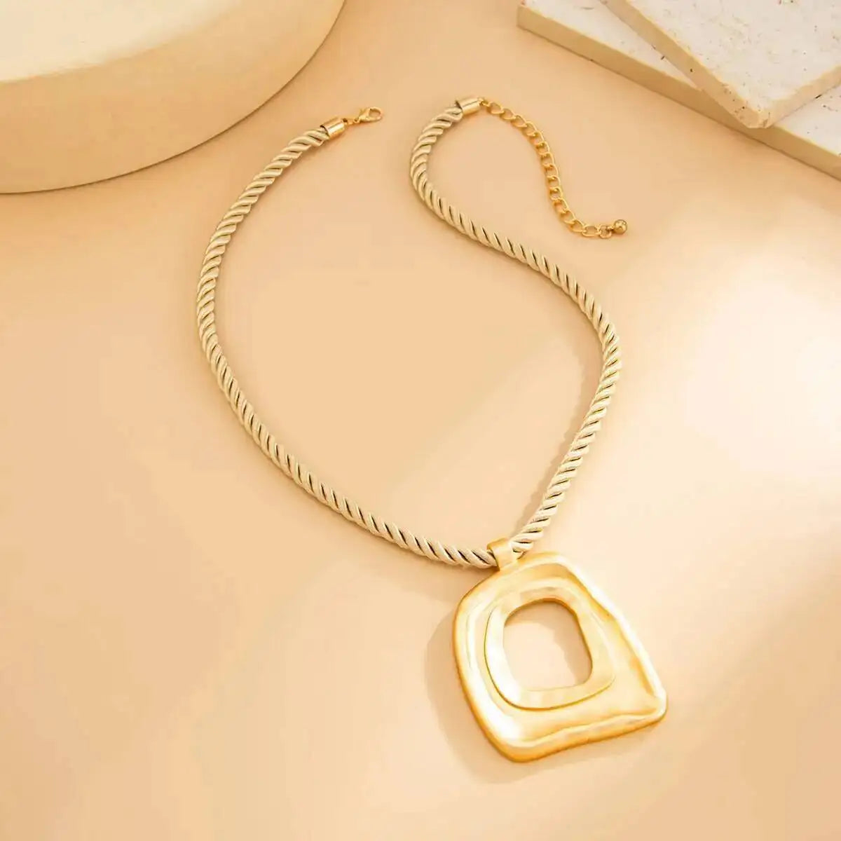 KunJoe Hip Hop Hollow-out Geometric Square Pendant Necklace Women 2026 Fashion Adjustable Rope Chain Necklace Party Jewelry Gift