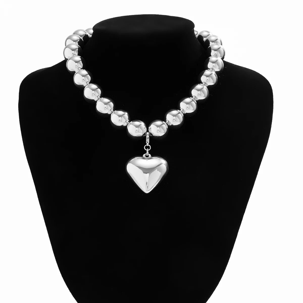 Salircon Big CCB Ball Beaded Chain Heart Shape Pendant Necklace for Women Gold Color Trendy Clavicle Choker Necklace  Jewelry
