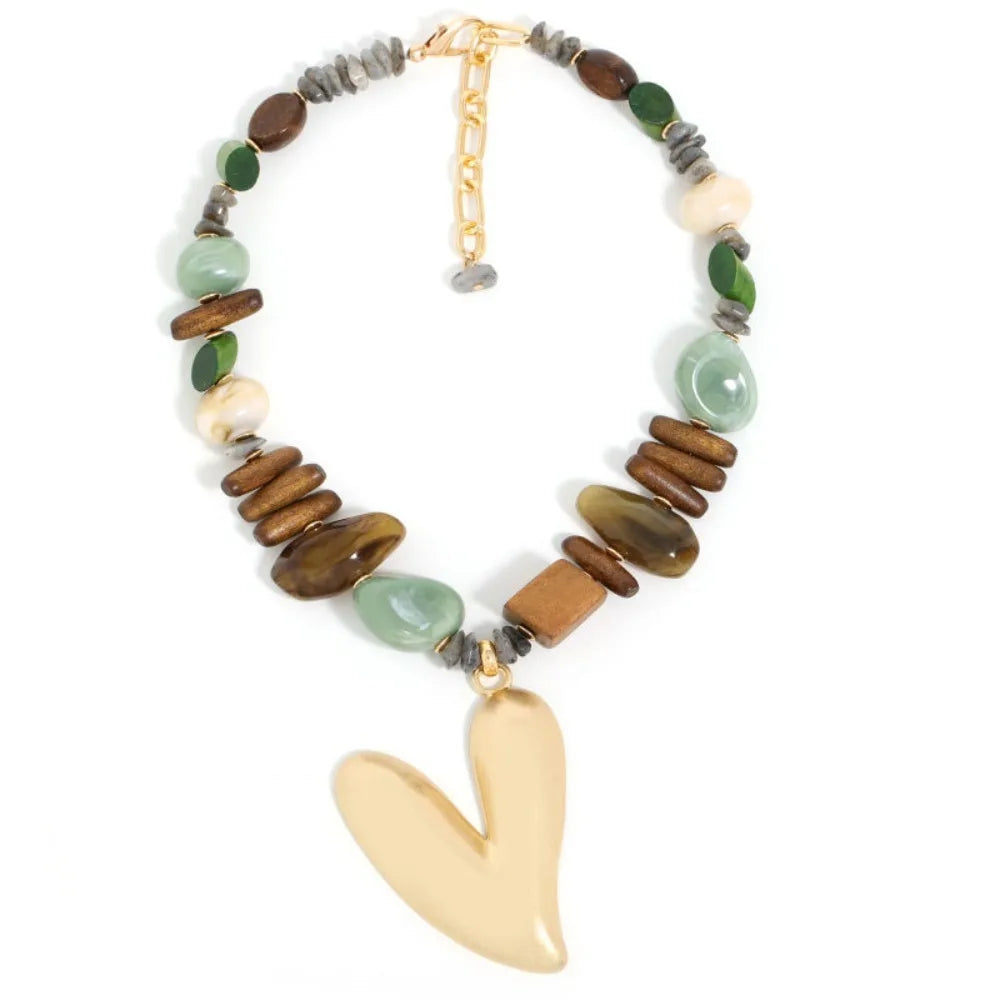 Bohemian Mixed Stone & Wood Bead Necklace for Women