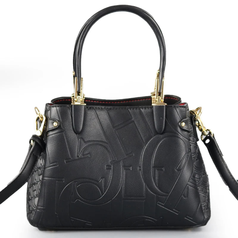 CH Women's Fashion Embossed Handbag Luxury PU Leather Top Handle Crossbody Bag 2026 New Gold Hardware Ladies Shoulder Bag