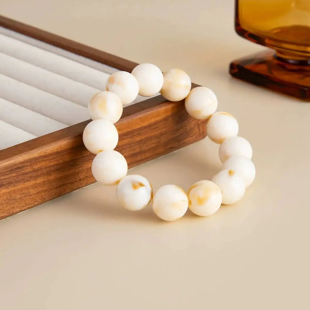 Salircon 4 Styles New Vintage Beige Coffee Resin Beaded Chain Bangle Bracelets Spliced Acrylic Bracelet for Women Ethnic Jewelry