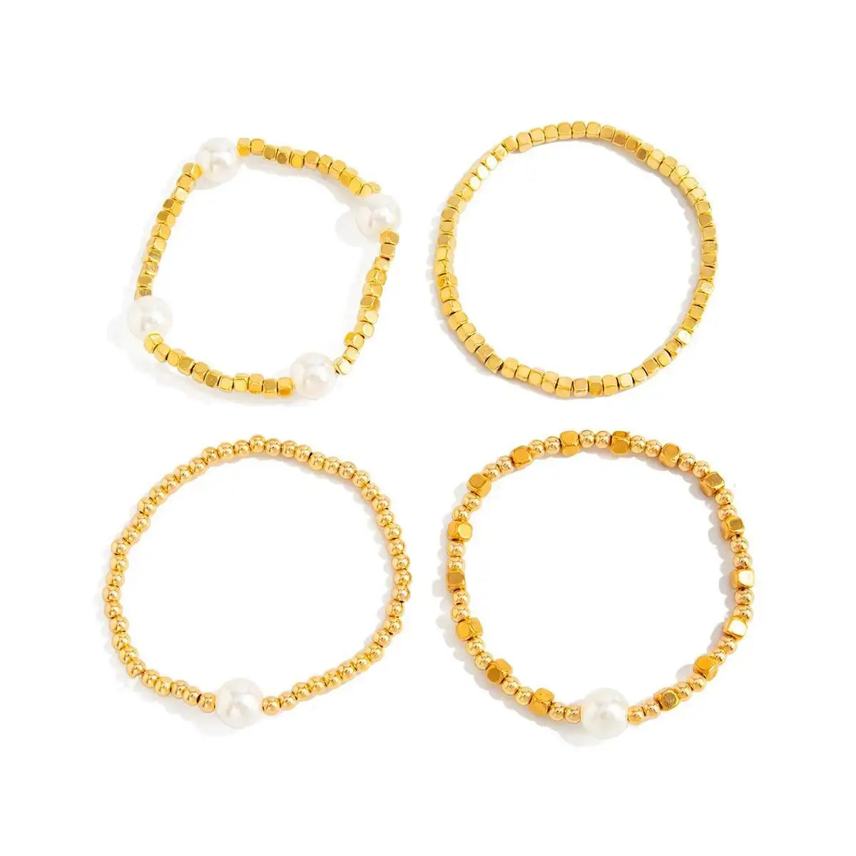 Salircon 4 Pcs/Set Bohemian Imitation Pearl CCB Beaded Bracelets for Women Vintage Handmade Stretch Bangle Couple Trendy Jewelry