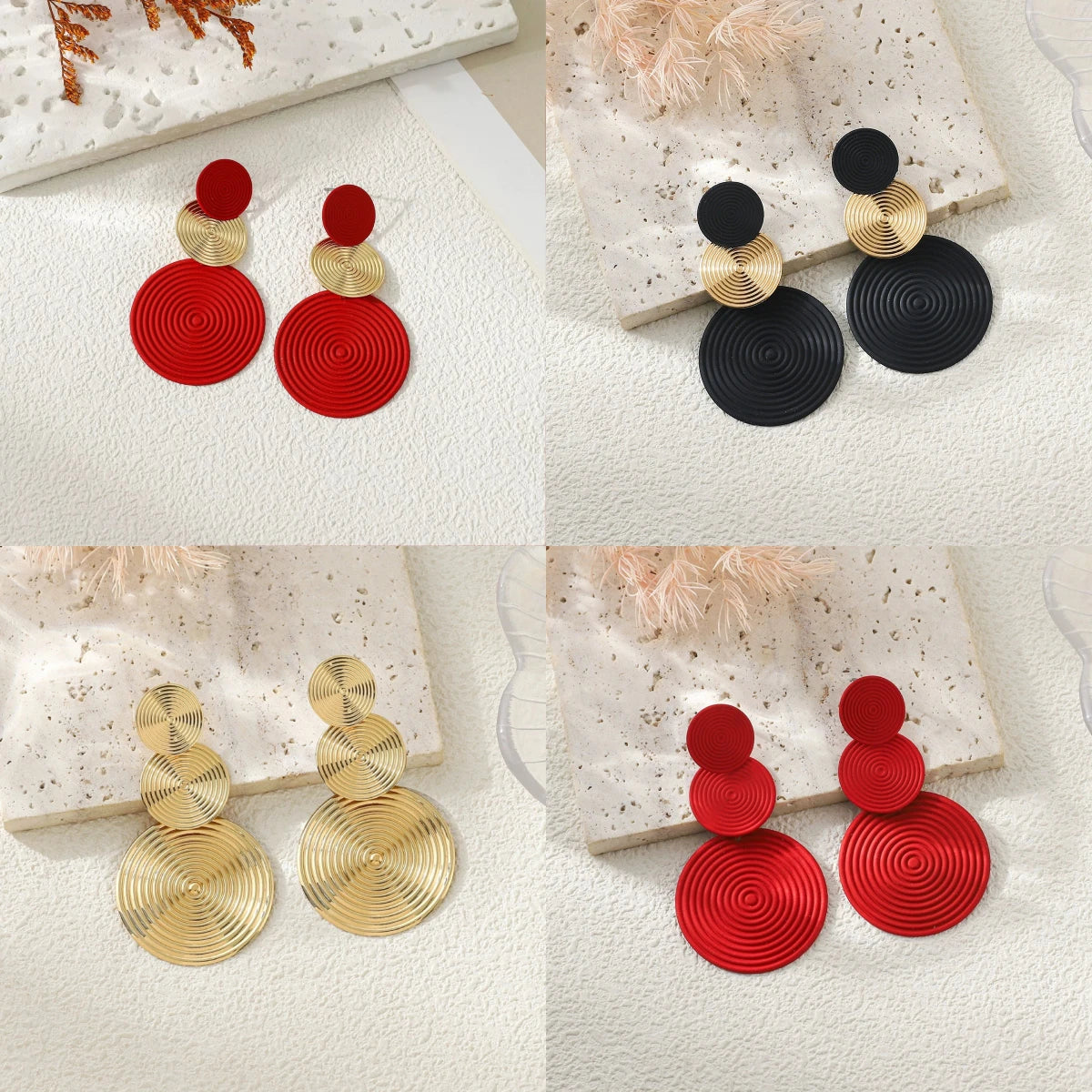 Trendy Stylish Dangle Earrings Trio Circle Design Daily Outfits Party Accessories Fashionable Stuff RED Orange Big Earrings