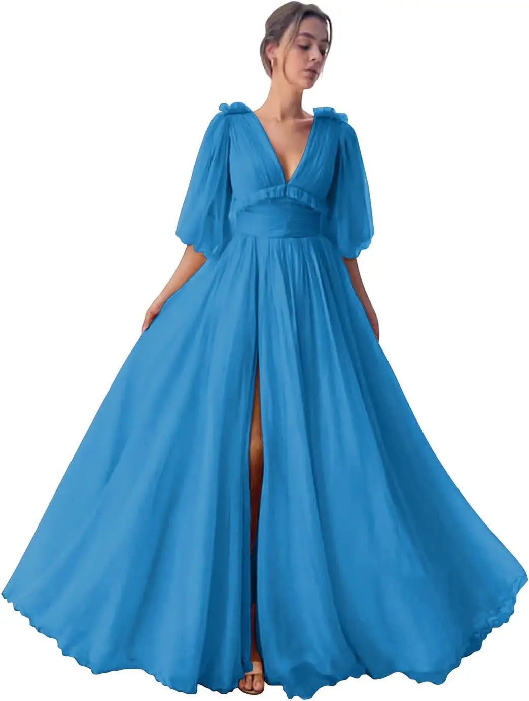 Long Slit Ball Gowns Formal Dresses for Women Evening Party Gown Formal Dress Women Elegant Puffy Sleeve Tulle Prom Dresses 2026