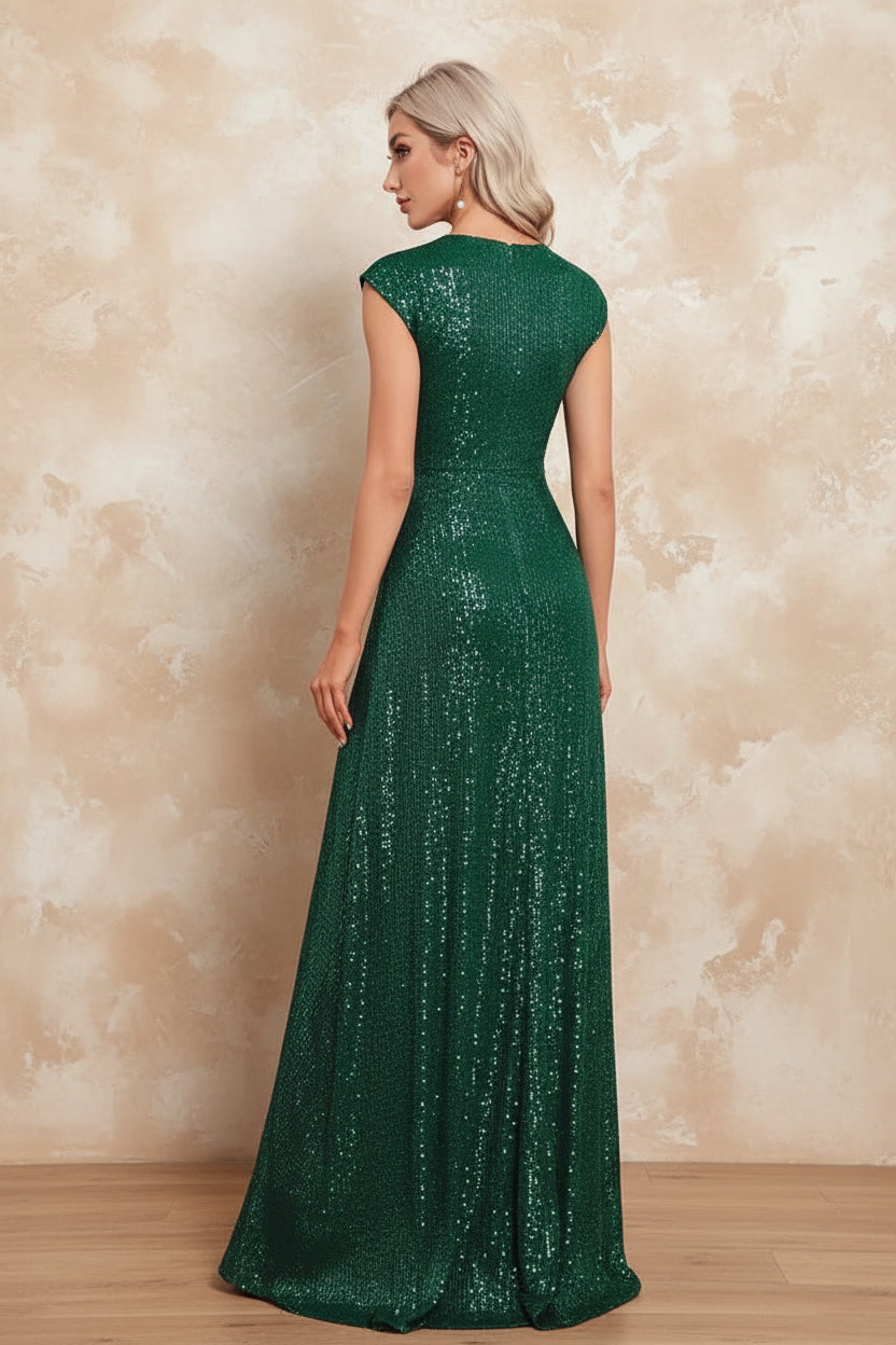 Women Elegant V-neck Mermaid Evening Dress Floor Length Formal Blue Prom Party Gown Sequins Sleeveless Vestidos