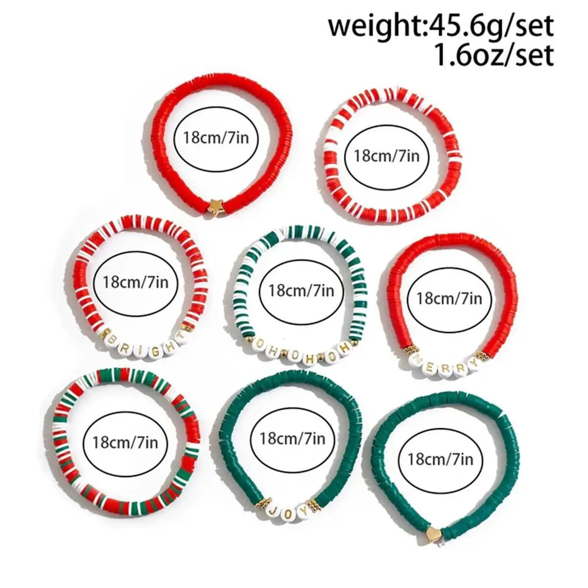 Salircon 8 Pcs Y2K Christmas Series Polymer Clay Bead Adjustable Bangles Women New Year Elastic Stackable Bracelets Jewelry Gift