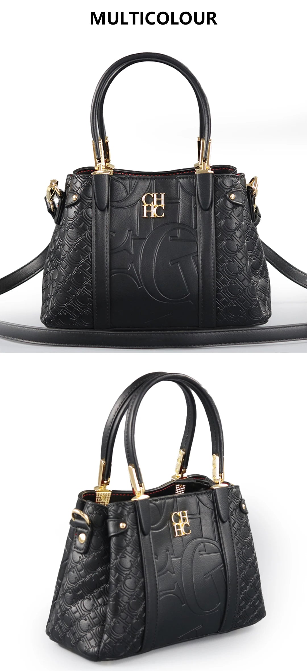 CH Women's Fashion Embossed Handbag Luxury PU Leather Top Handle Crossbody Bag 2026 New Gold Hardware Ladies Shoulder Bag