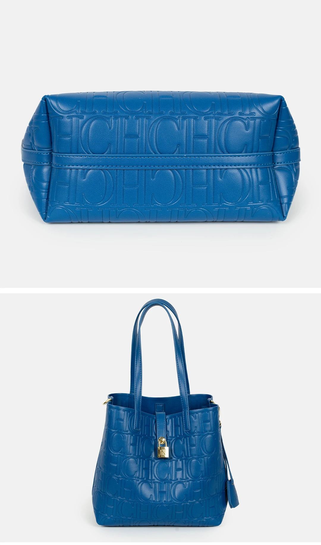 CH Embossed Monogram Tote Handbag Detachable Crossbody Strap Gold Lock Hardware Daily Fashion Women Bag