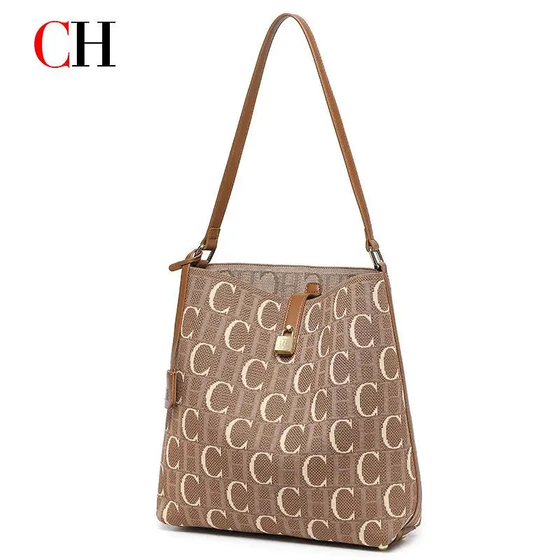 CH Women Hobo Bag Monogram Pattern Gold Lock Hardware Large Capacity 2026