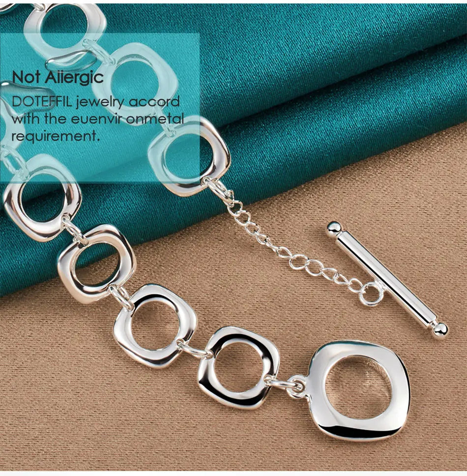 DOTEFFIL 925 Sterling Silver Square Round Chain Necklace For Women Man Charm Wedding Engagement Party Fashion Jewelry