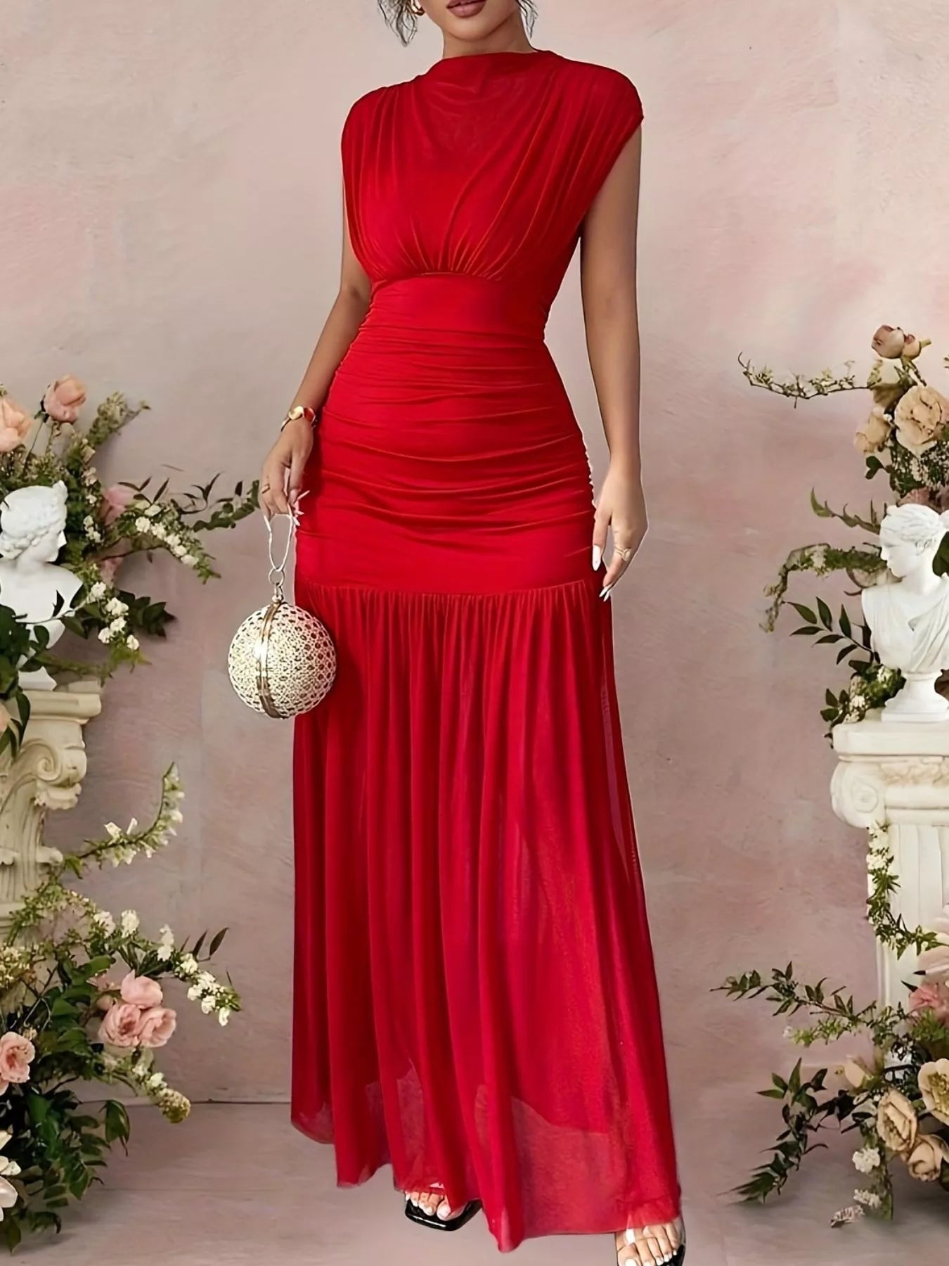 Ruched Cap Sleeve Maxi Dress - TrendNest
