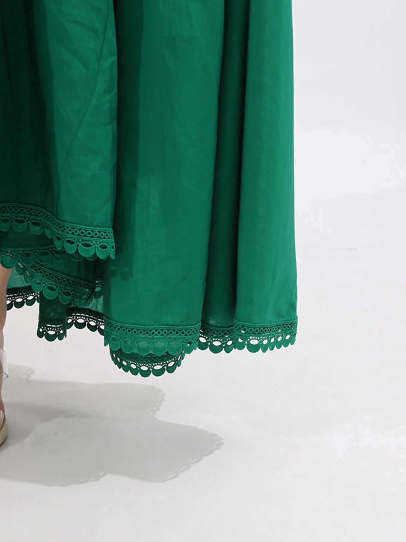 Lace Detail Notched Puff Sleeve Maxi Dress - TrendNest