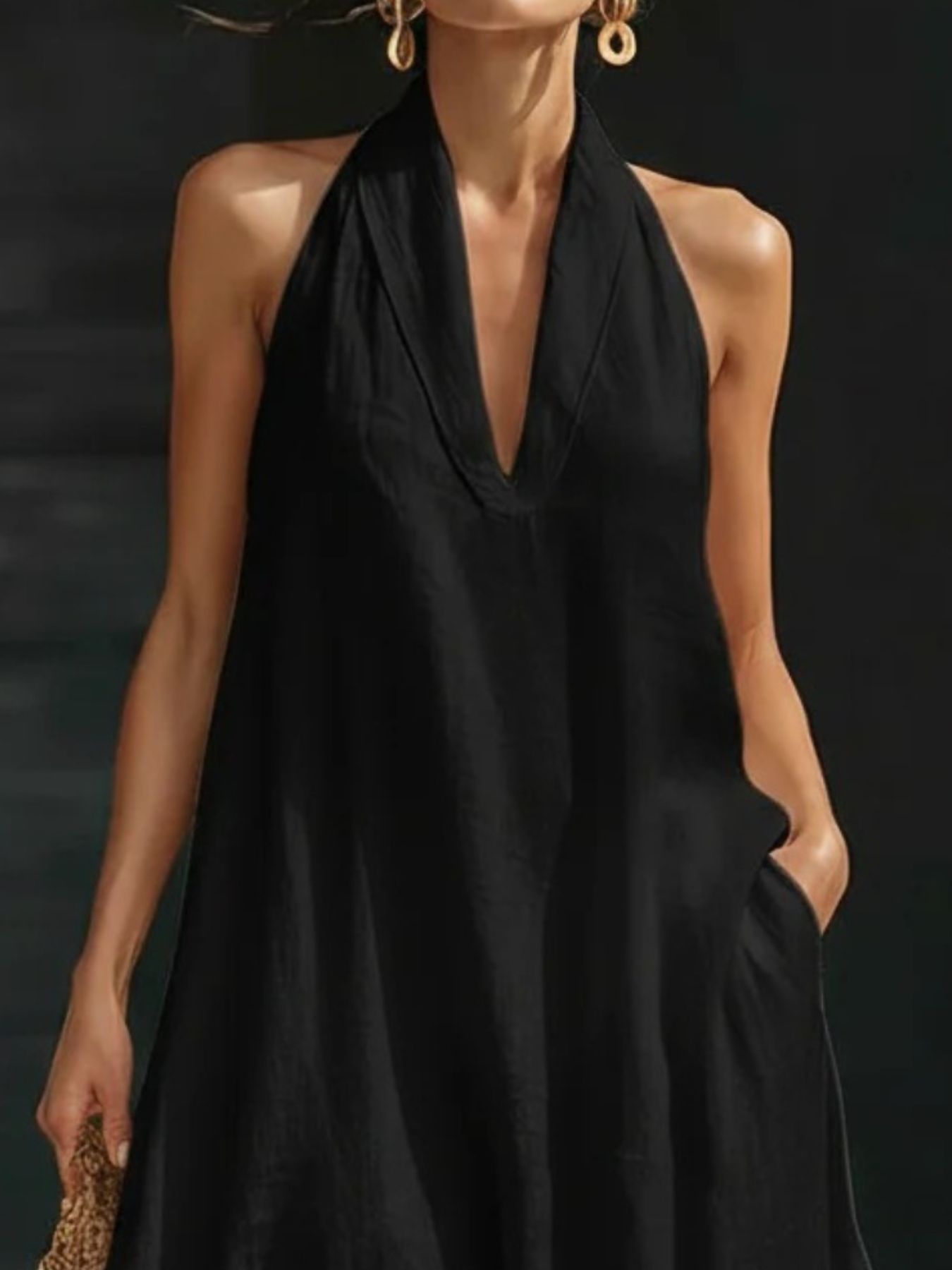 Halter Neck Maxi Dress with Pockets - TrendNest