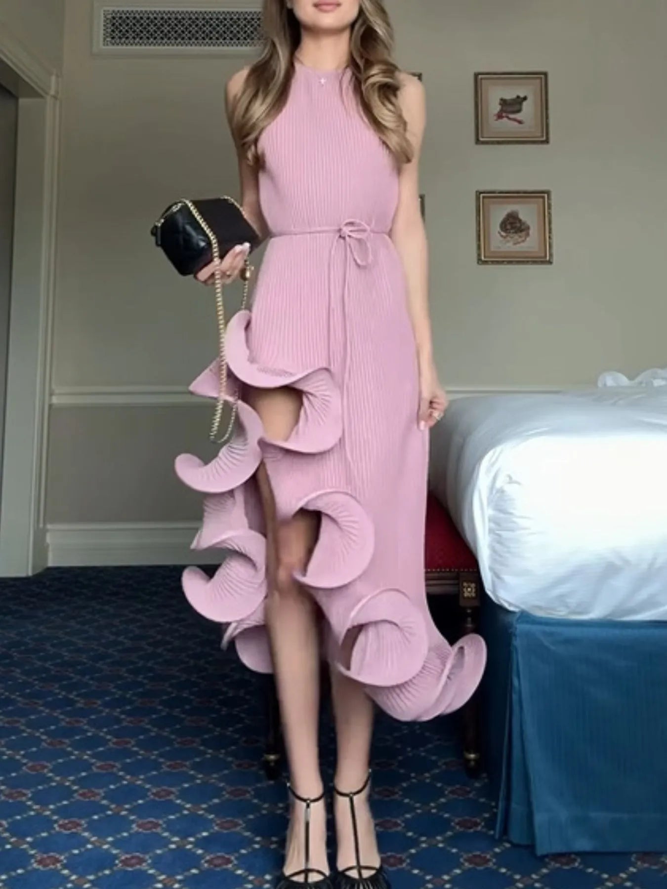 Ruffle Hem Ribbed Sleeveless Dress - TrendNest