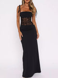 Lace Panel Bodycon Maxi Dress - TrendNest