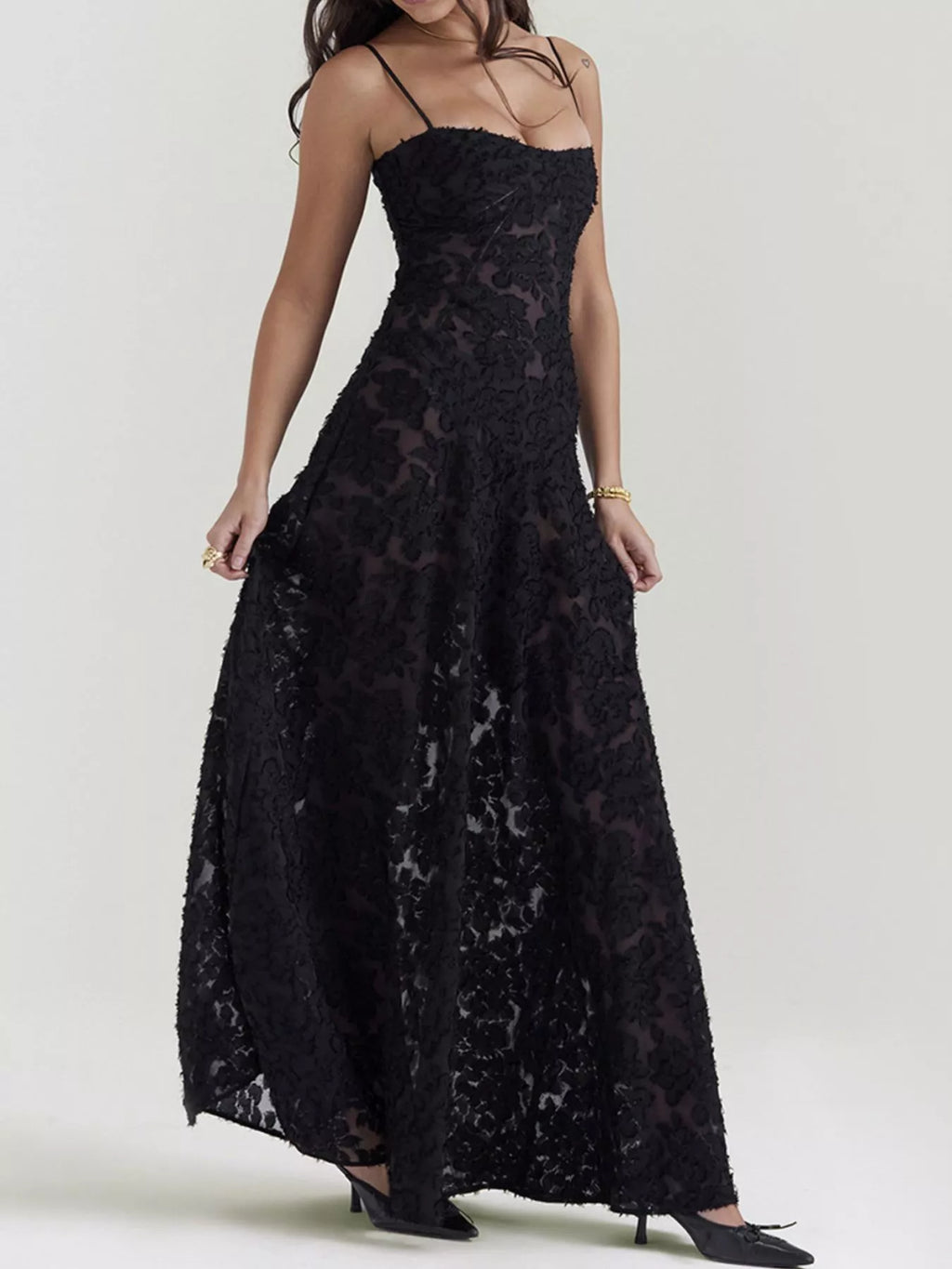Lace Spaghetti Strap Maxi Dress - TrendNest