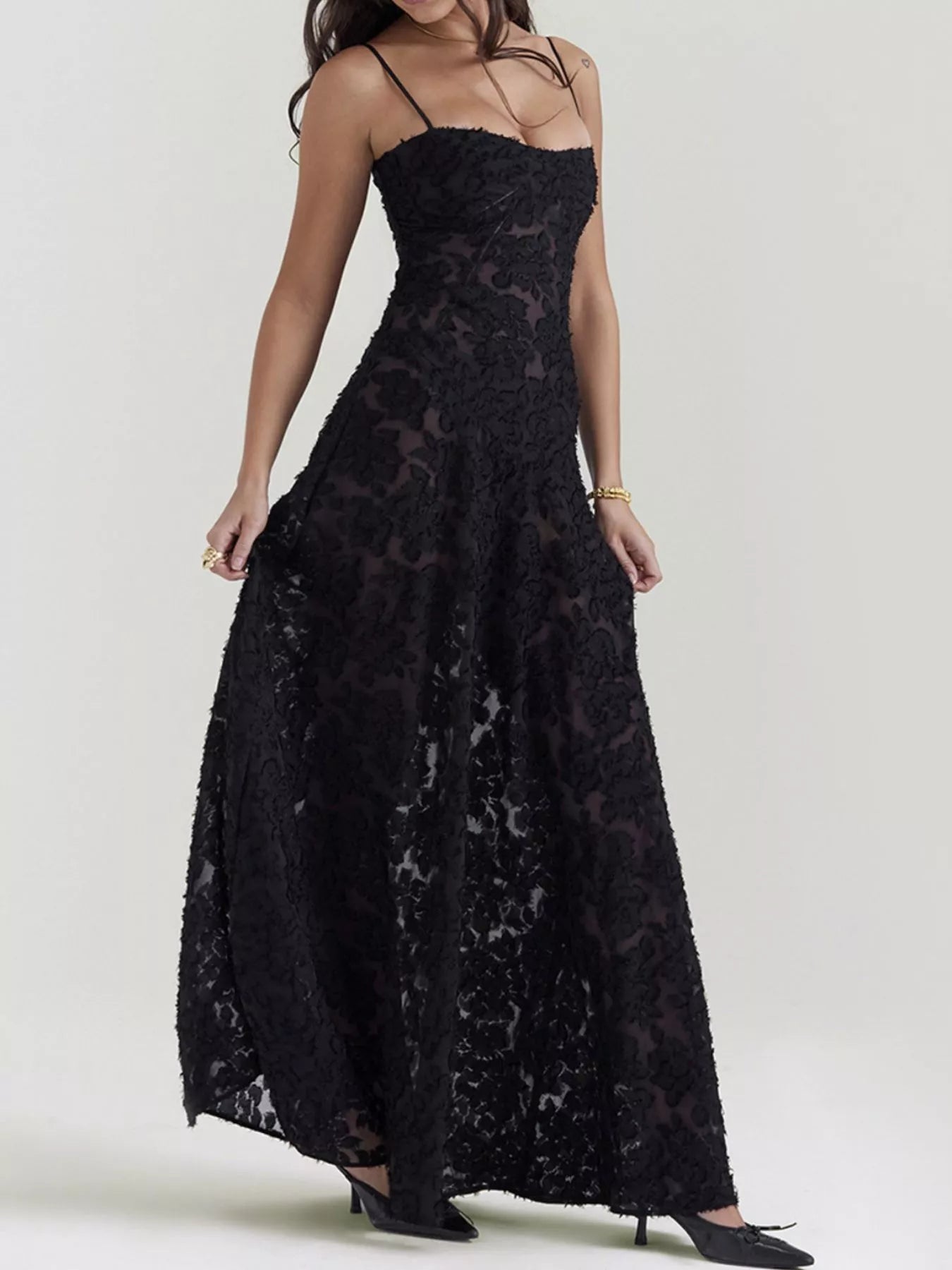 Lace Spaghetti Strap Maxi Dress - TrendNest