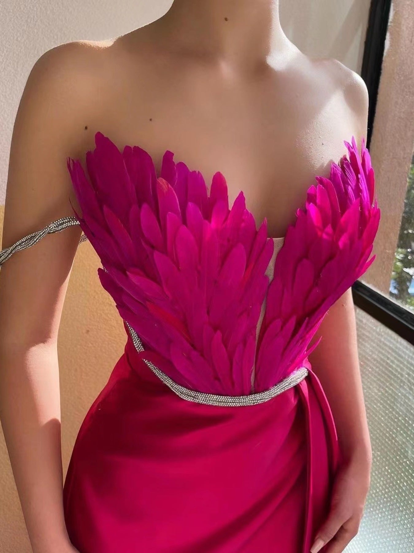 Feather Embellished Slit Maxi Dress - TrendNest