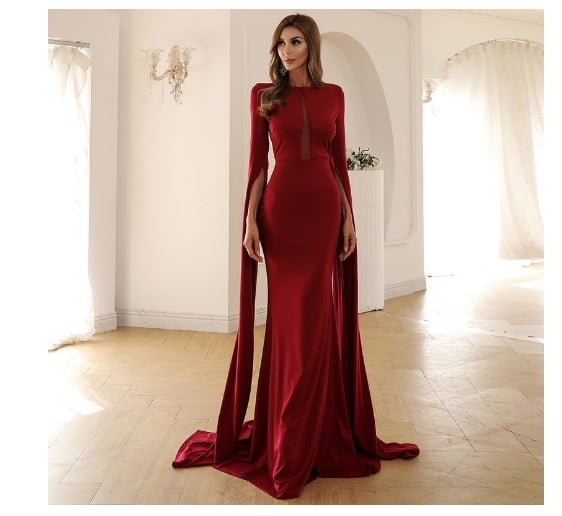 Missord Maxi Prom Dress with Split Sleeve and Mesh Insert