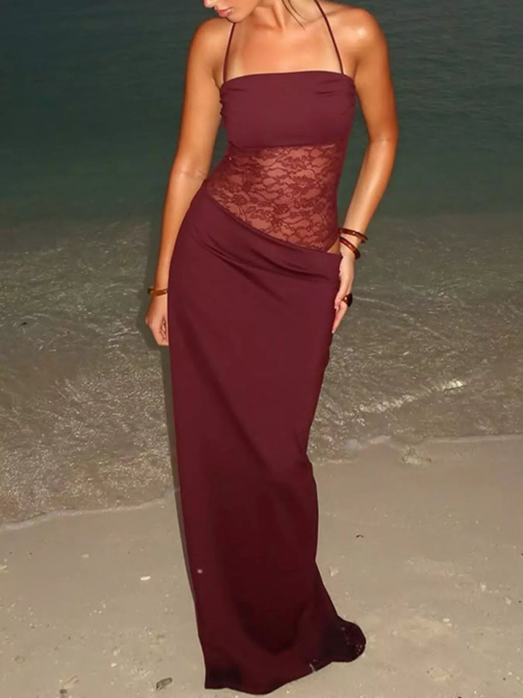 Lace Panel Bodycon Maxi Dress - TrendNest