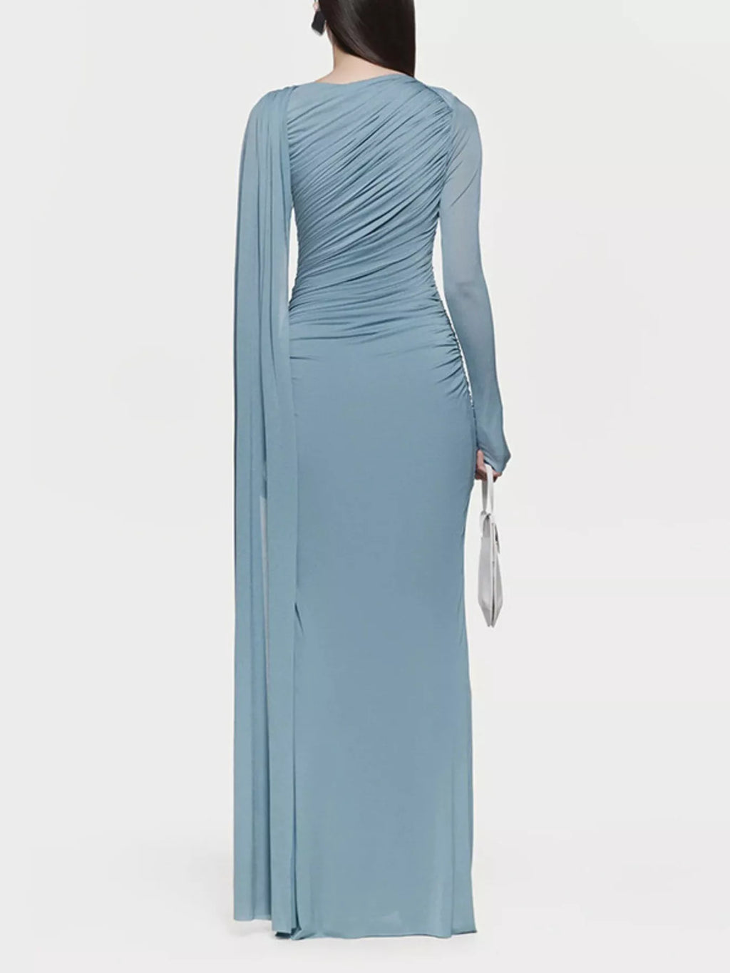 Ruched Draped Long Sleeve Maxi Dress - TrendNest