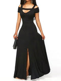 Elegant Off - Shoulder Slit Maxi Dress - TrendNest