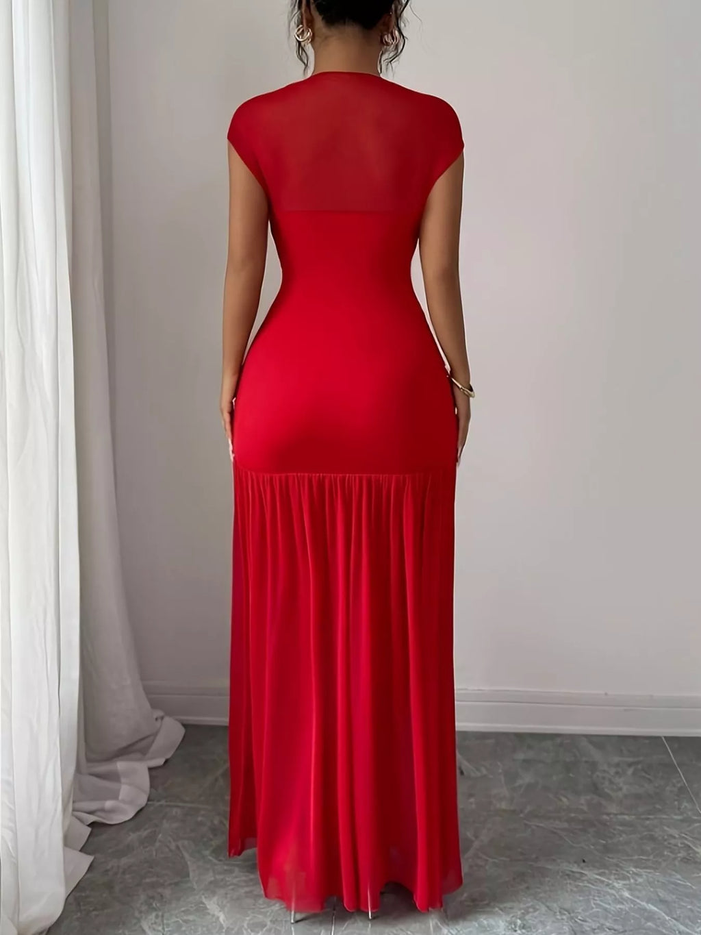 Ruched Cap Sleeve Maxi Dress - TrendNest