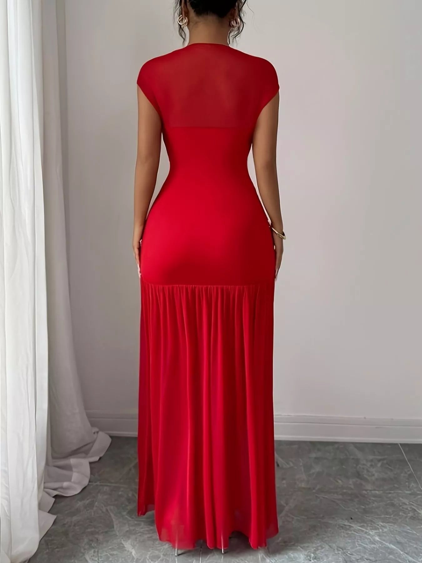 Ruched Cap Sleeve Maxi Dress - TrendNest