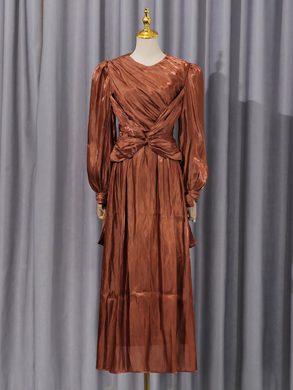 Front Twisted Draped Long Sleeve Maxi Dress - TrendNest