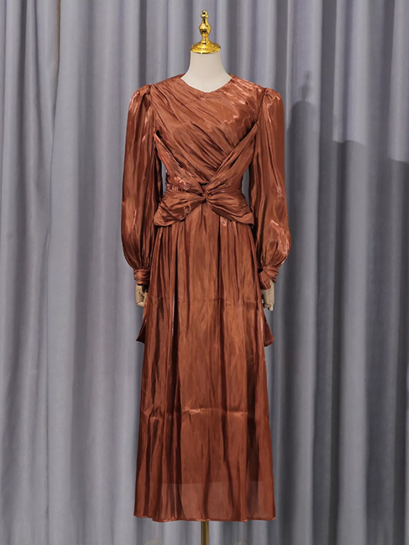 Front Twisted Draped Long Sleeve Maxi Dress - TrendNest