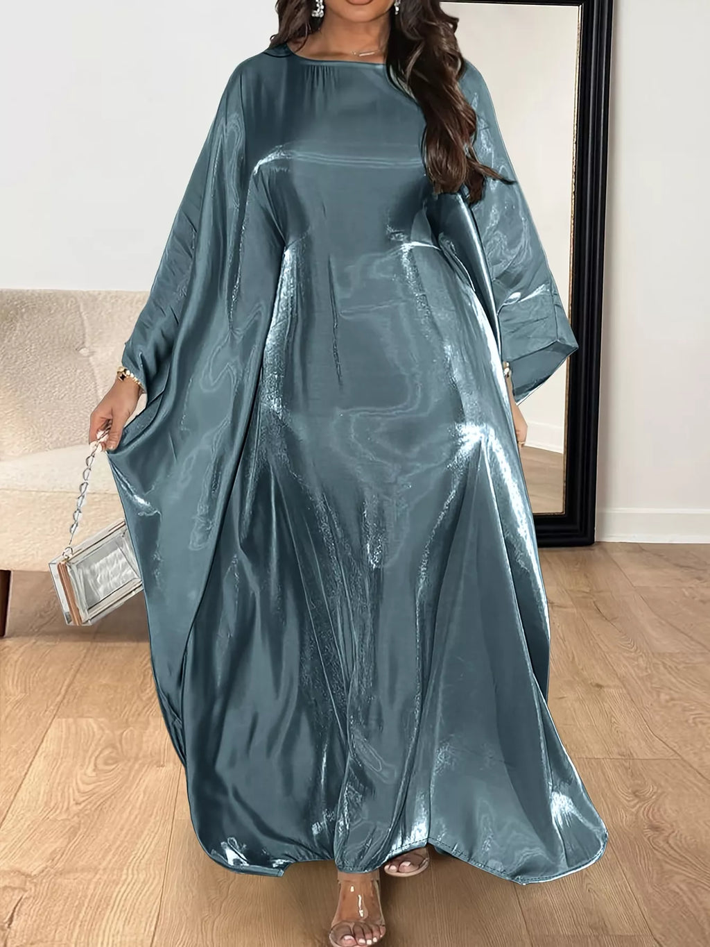 Round Neck Kimono Sleeve Maxi Dress - TrendNest