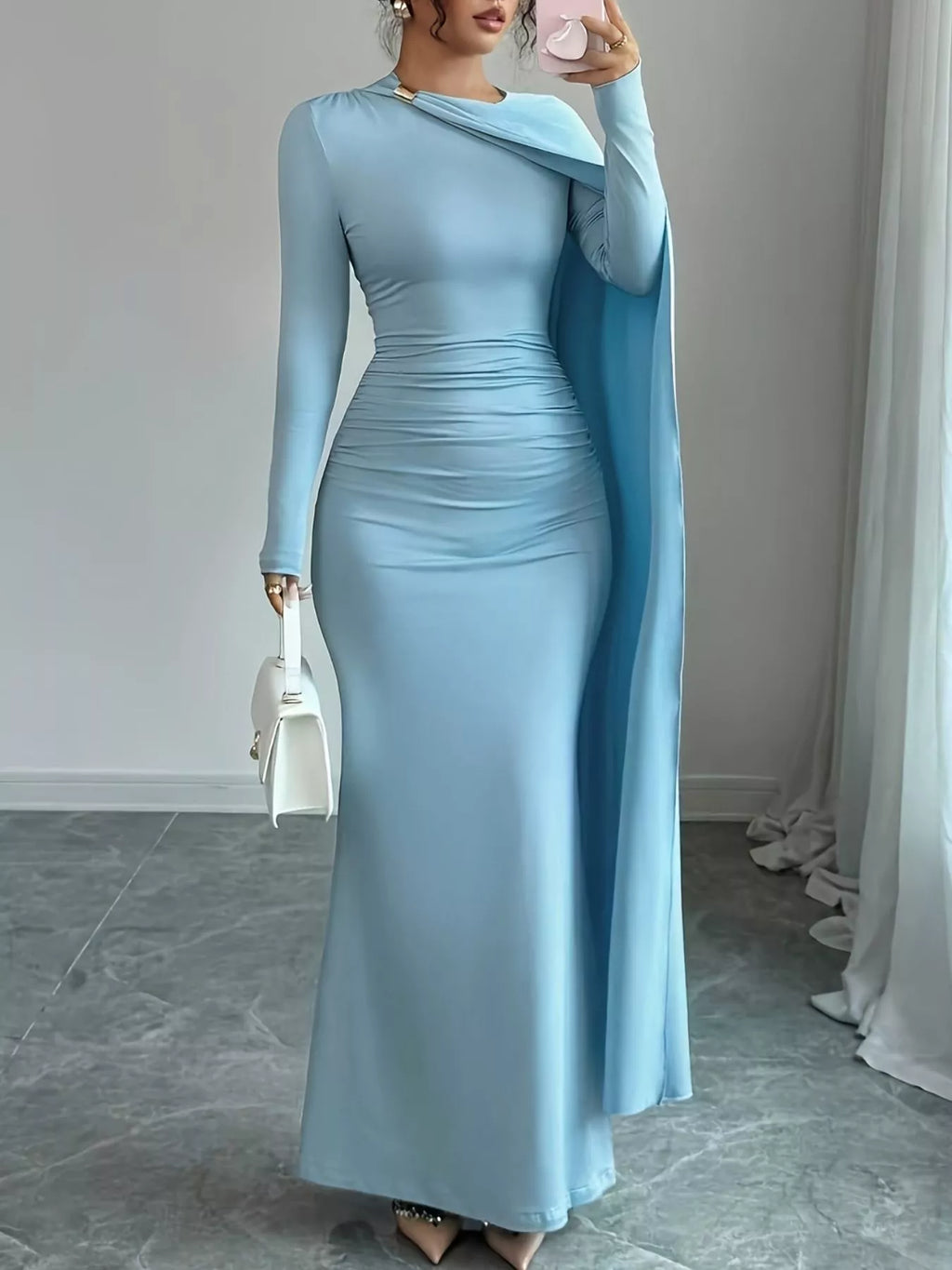Ruched Long Sleeve Maxi Dress - TrendNest