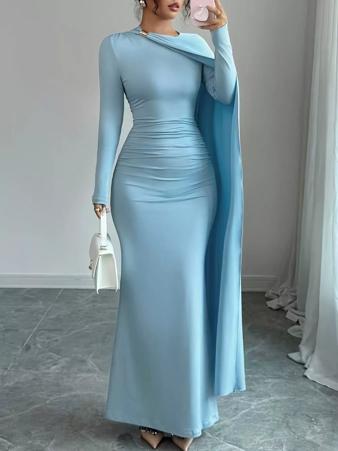 Ruched Long Sleeve Maxi Dress - TrendNest