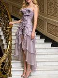 Ruffled High - Low Strapless Dress - TrendNest