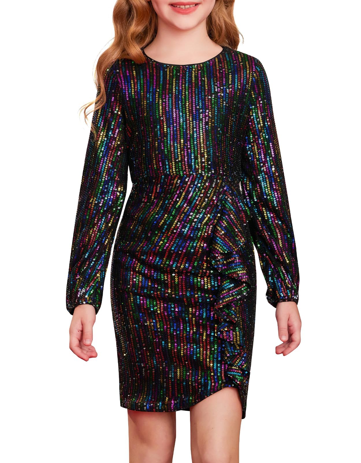 GRACE KARIN Girls Sequin Dresses Black Girl Prom Formal Graduation Party Fancy Disco Birthday Dance Banquet Dress Size 5-6