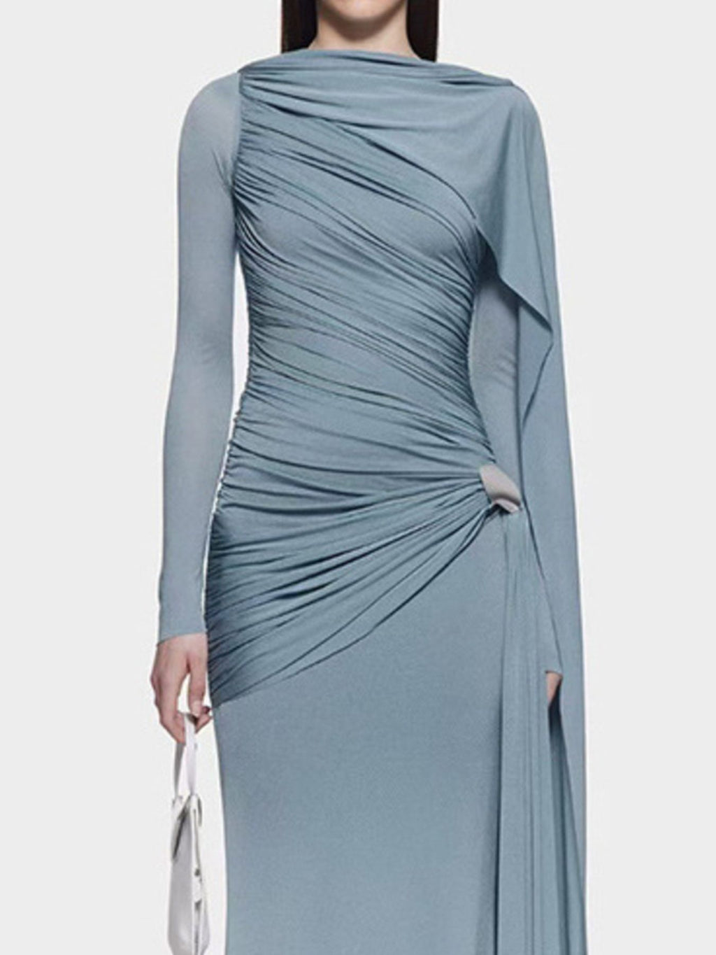 Ruched Draped Long Sleeve Maxi Dress - TrendNest