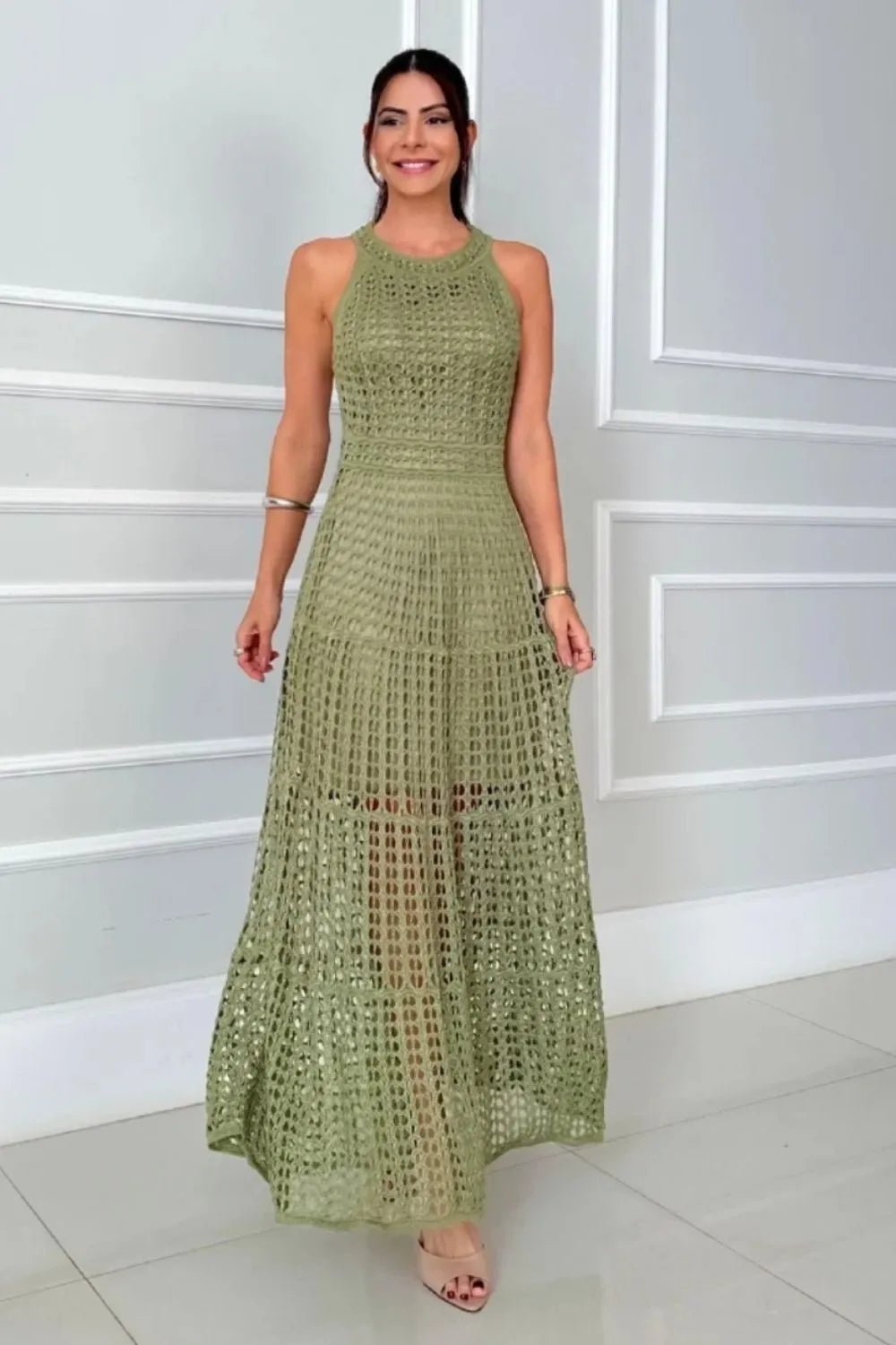 Hollowed - Out Sleeveless Maxi Dress - TrendNest