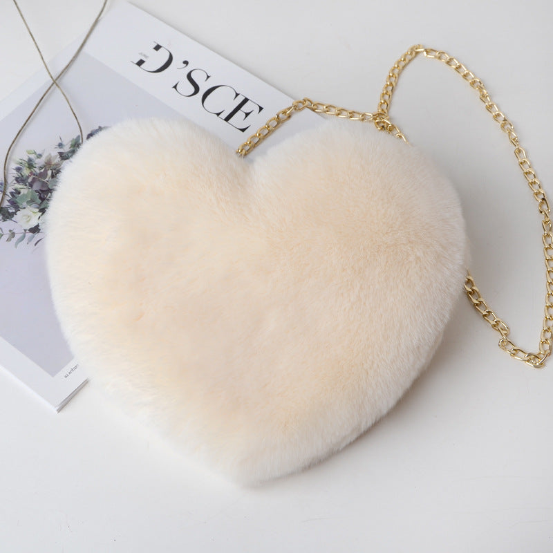 Fashion Plush Heart Messenger Bag with Chain Strap