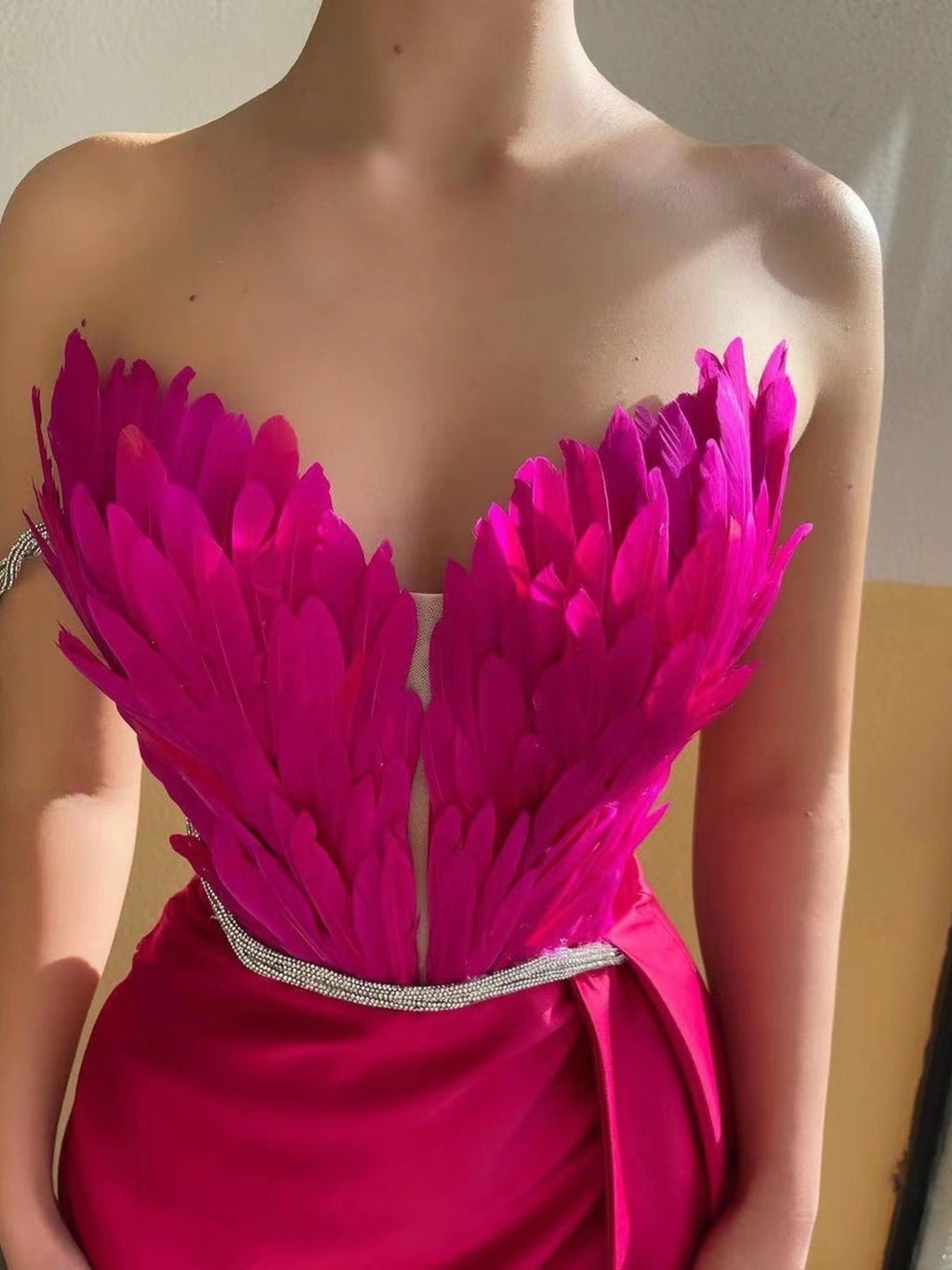 Feather Embellished Slit Maxi Dress - TrendNest