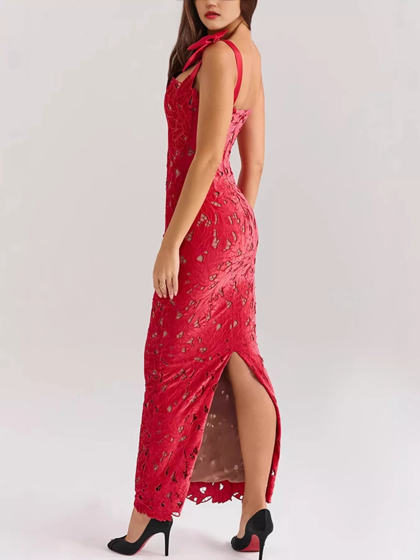 Slit Tie Shoulder Maxi Dress - TrendNest