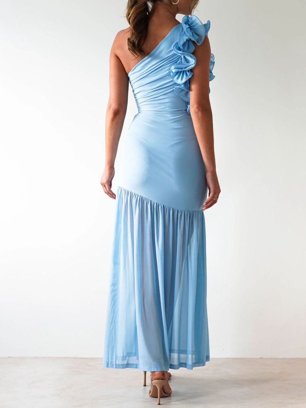 One - Shoulder Ruffle Trim Maxi Dress - TrendNest