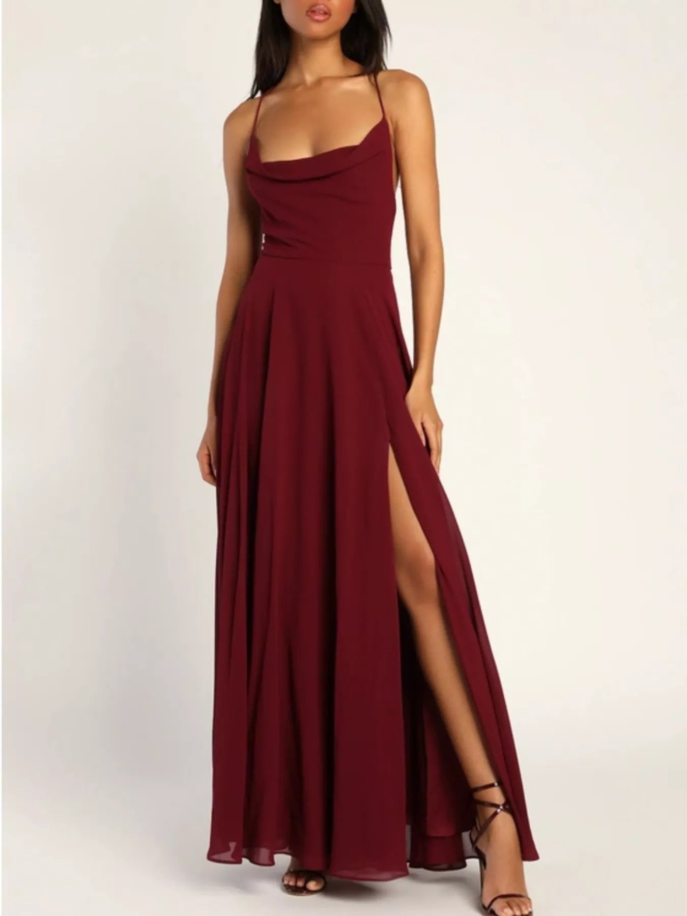 Slit Cowl Neck Maxi Dress - TrendNest