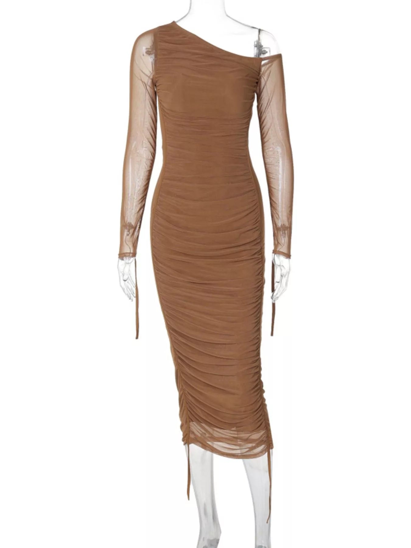One - Shoulder Ruched Bodycon Midi Dress - TrendNest