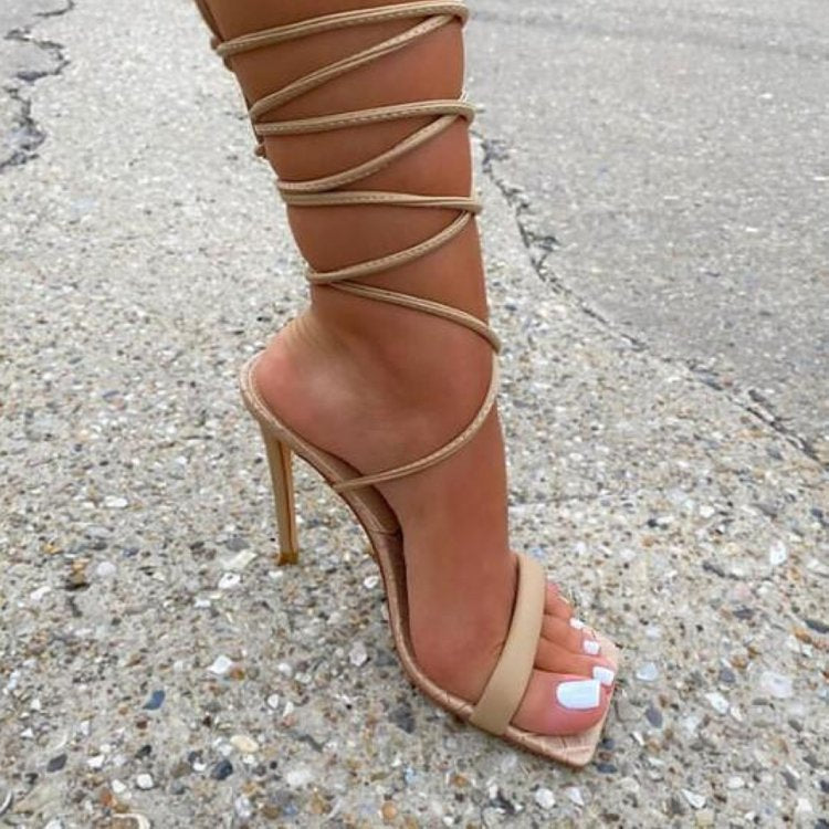 Summer Square Head Ankle Strap High-Heeled Sandals