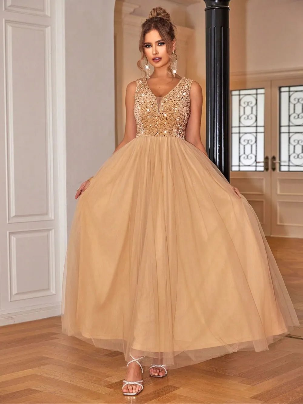 Sequin V - Neck Sleeveless Dress - TrendNest