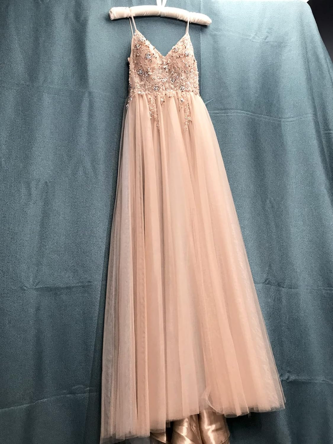 Women'S V Neck Long Prom Dress Tulle Side Slit Evening Dress Formal Prom Gowns with Beads