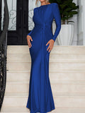 Ruched Knot Front Long Sleeve Maxi Dress - TrendNest