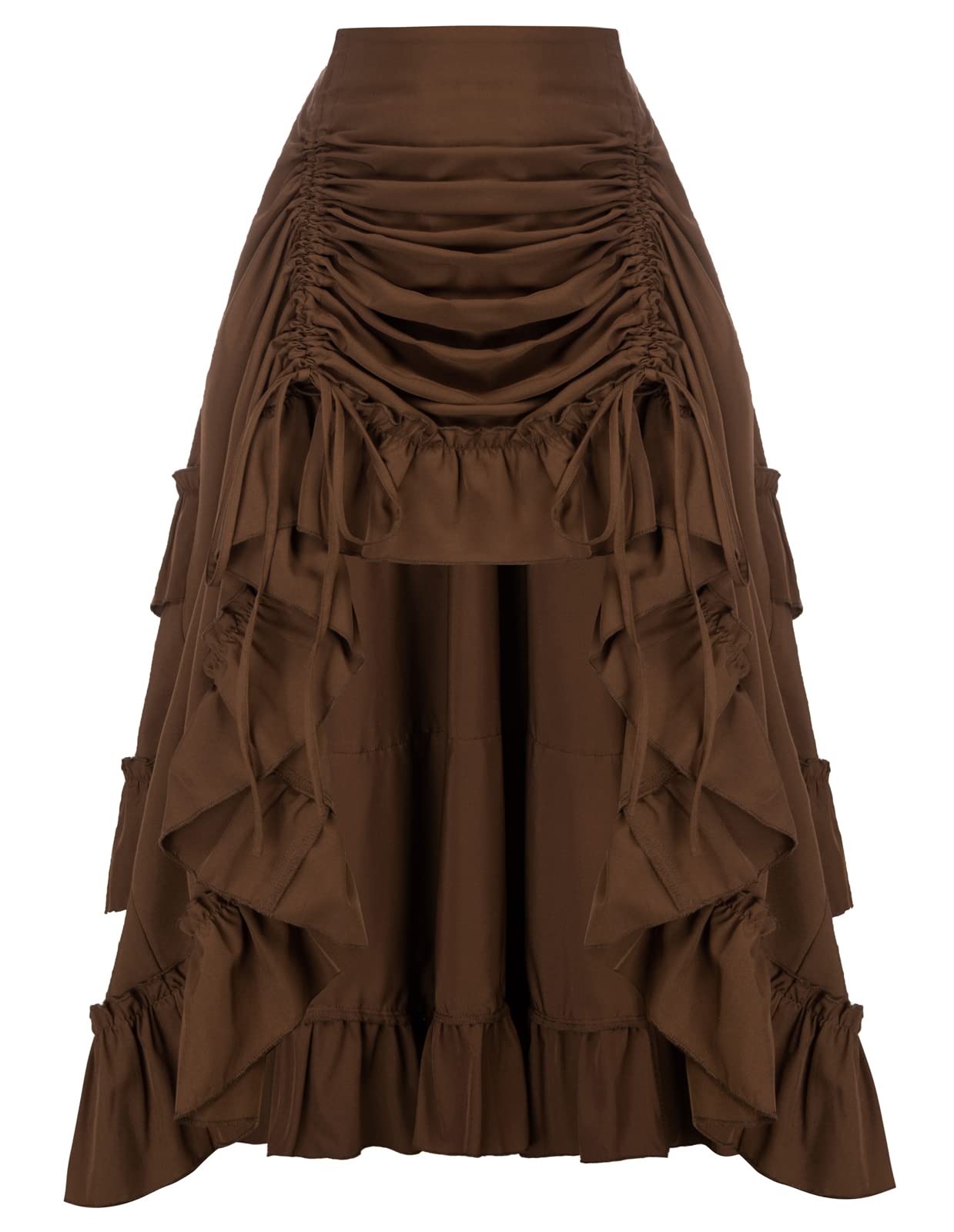 Scarlet Darkness Women Long Skirt Pirate Skirt Victorian Ruffle High Low Skirt Brown L