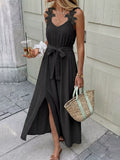 Lace Trim Slit Maxi Dress - TrendNest