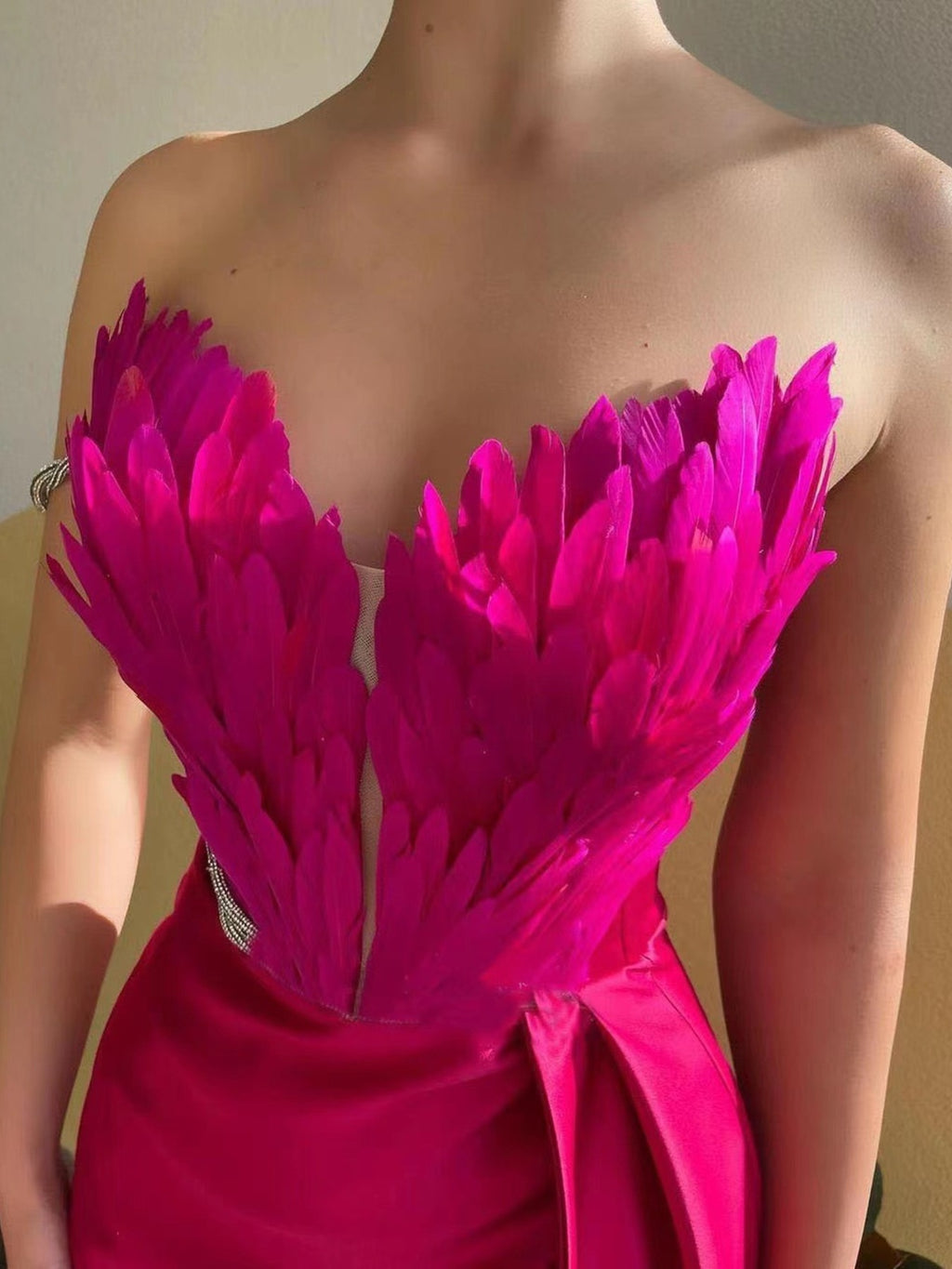 Feather Embellished Slit Maxi Dress - TrendNest